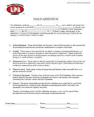 Mold Addendum Apartment Lease rental agreement, rental application, eviction notices, lease form, lease purchase option, furnished lease, apartment lease, pay rent or quit, notice to vacate, notice to terminate tenancy